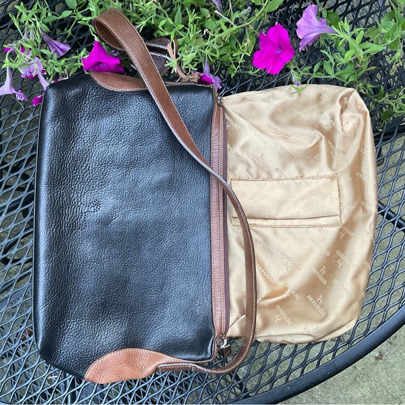 Petusco Made In Spain Black & Brown Gold Lining Genuine Leather Bag! - Picture 7 of 16